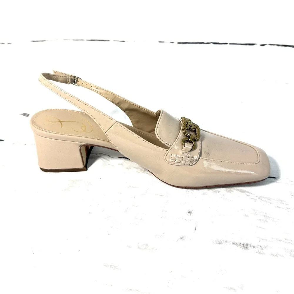 Sam Edelman Teana Shoes Women's 8.5M Beige Slingback Pumps Patent Leather